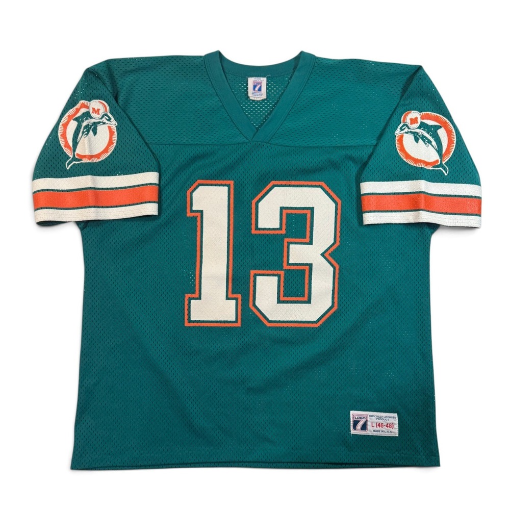 Vintage Logo 7 Miami Dolphins Dan Marino 13 Jersey Mens Large Aqua Mesh USA Made